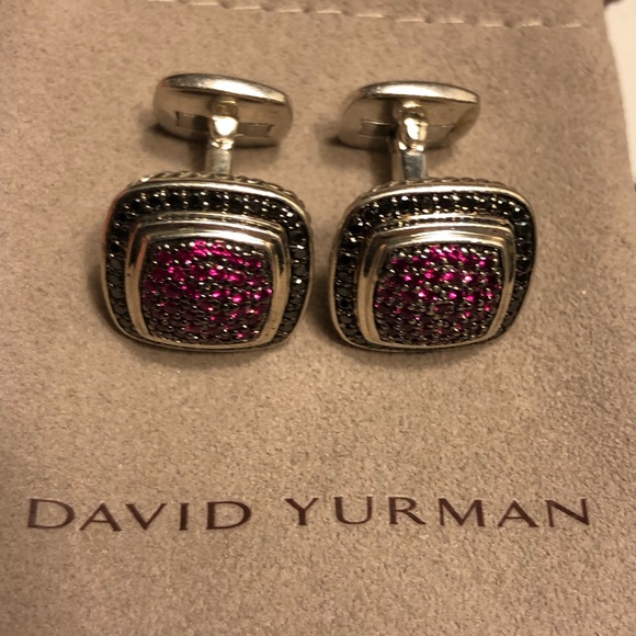 DY Pink Sapphire Black Diamond Pave Cufflinks - Picture 3 of 5